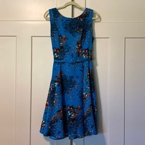 Eva Mendes for NY&C Blue Floral Sleeveless Midi Fit & Flare Dress w/Belt Size 12